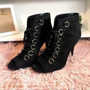 Black lace up- open toe booties
